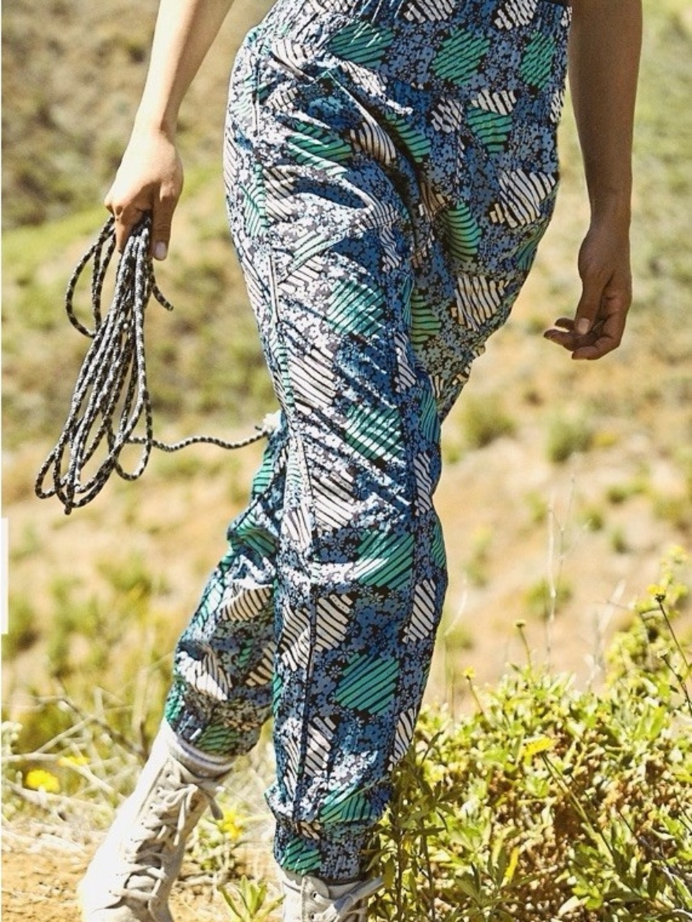 Free People Movement Printed Jogger Pants Blue Green Floral Boho Lounge Size S